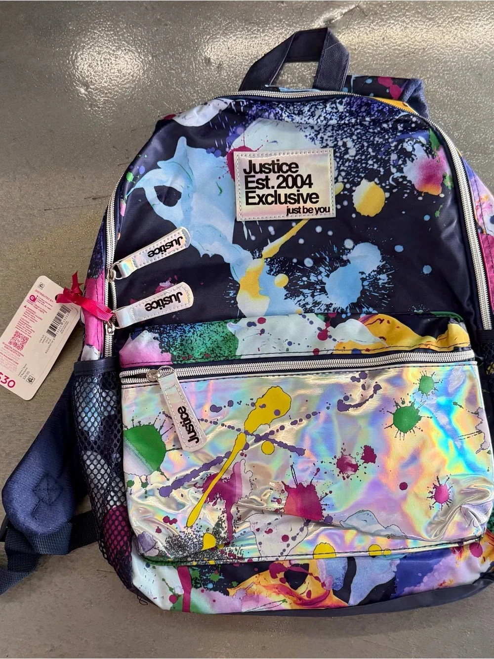 Justice Multicolor Holographic Paint-Splash Backpack